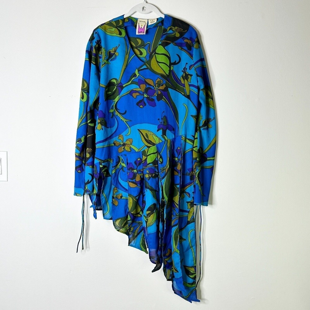 ORIGINAL ANTTHONY Blouse Women S Blue Asymmetrical Lagenlook Top Tunic Vintage